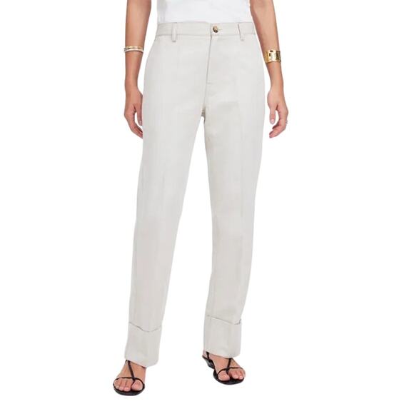 Madewell Dean Easy Straight Linen Blend Pants Bone Cuffed Size 30 - Picture 3 of 10